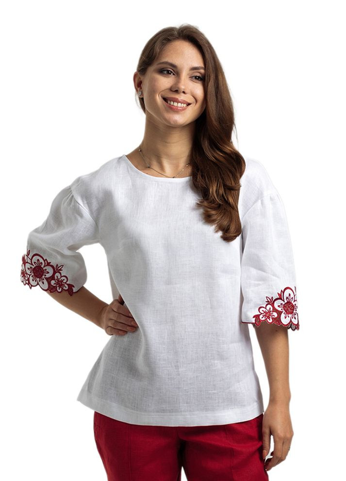 Белая женская вышитая блуза из льняного полотна (fm2816) Folk Moda (365729923)