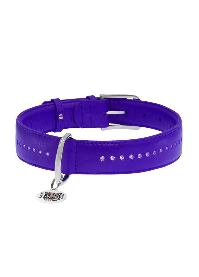 Ошейник для собак кожаный WAUDOG Glamour с QR паспортом, двойной со стразами,, Ш 35 мм, Дл 46-60 см No Brand (363197640)