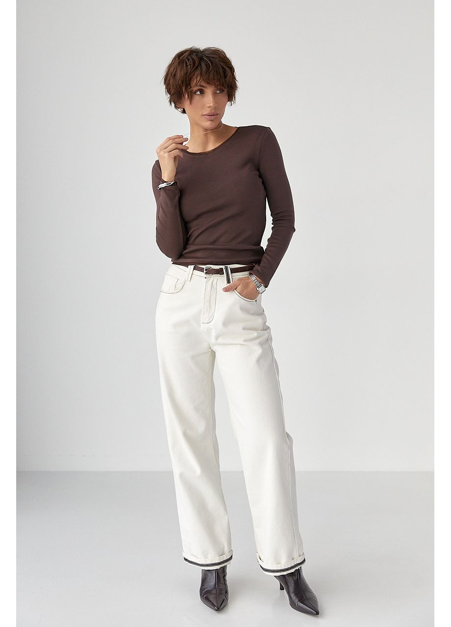 Однотонний лонгслів з сітчастою окантовкою Lurex (369776103)