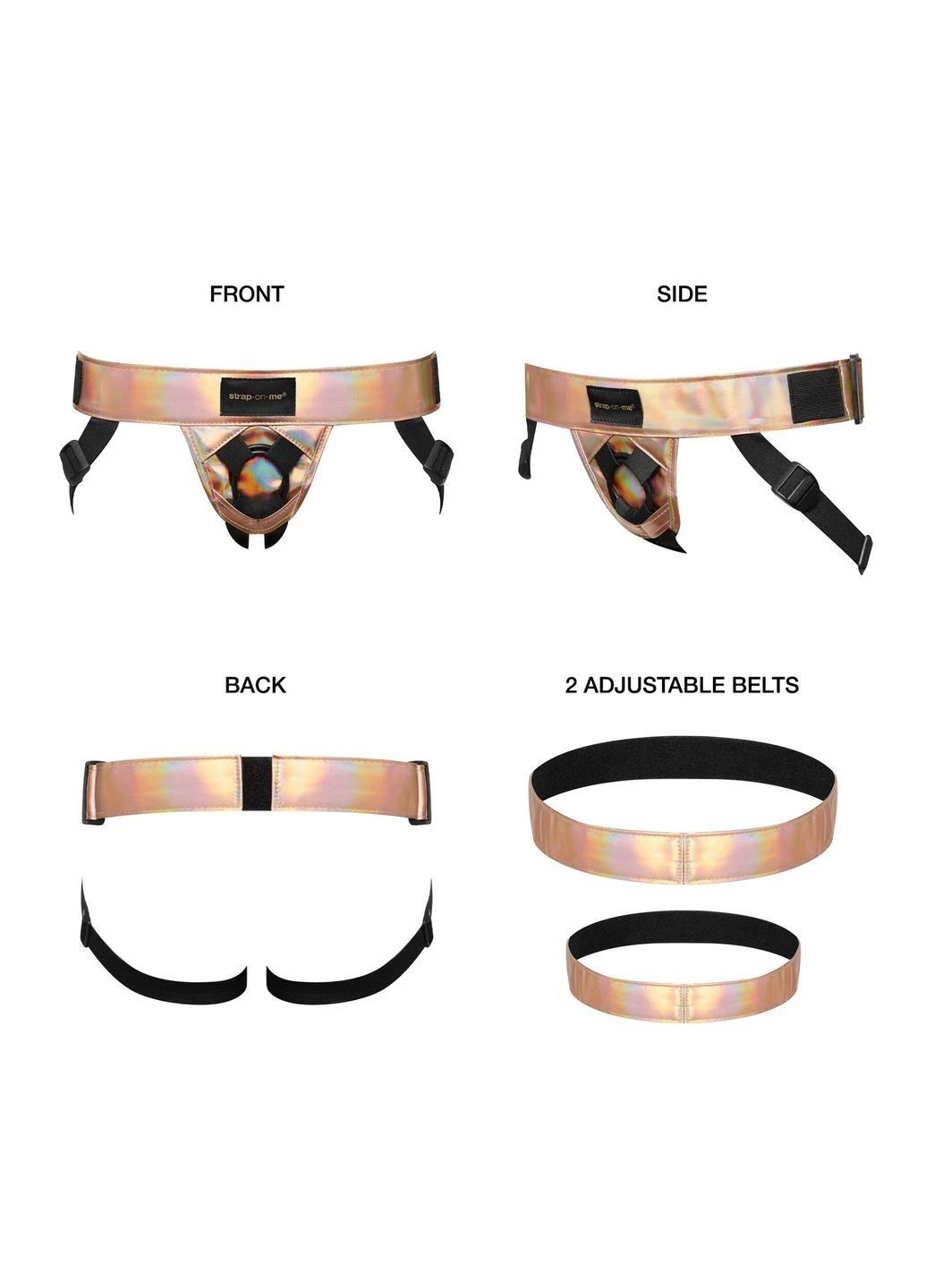Труси для страпону Leatherette Harness Curious Holographic Rose GoldStrap-on-me 13382 Strap-On-Me (391588078)