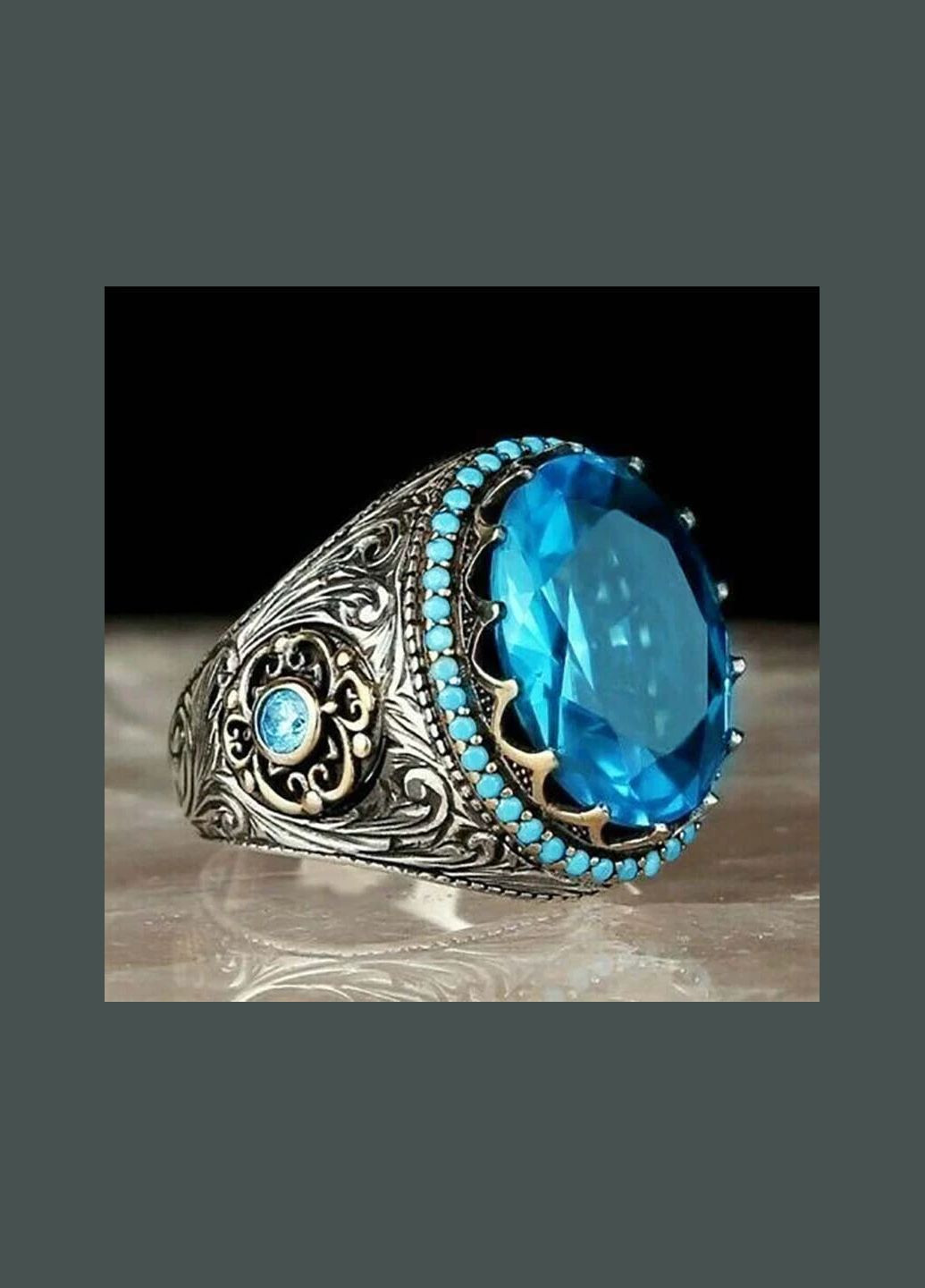 Великий перстень в етнічному стилі з небесноблакитним кубиком циркону - сила сходу розмір 20 Fashion Jewelry (286762132)