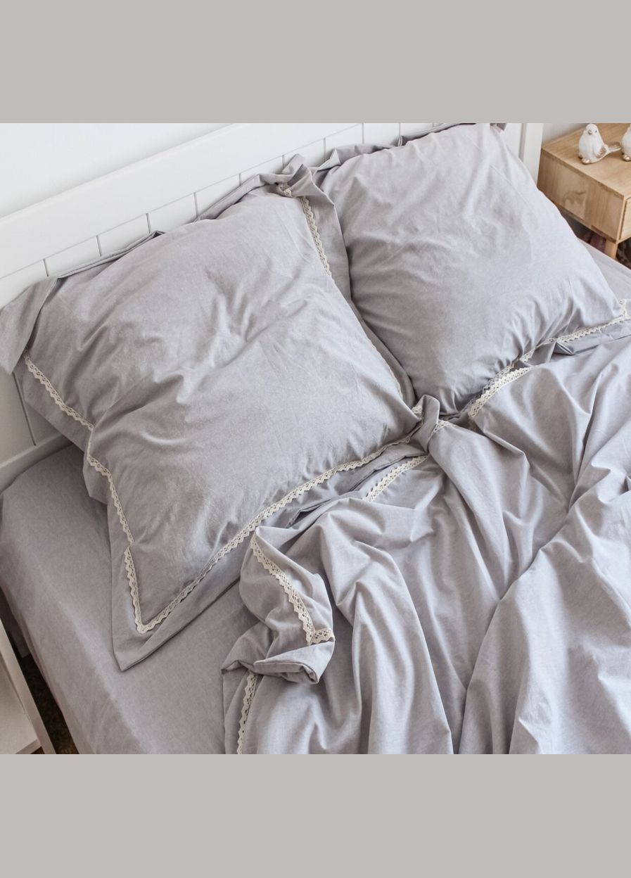 Постільна білизна двоспальна з мереживом світло-сіра Варена бавовна 88119 Ananasko (335259487)