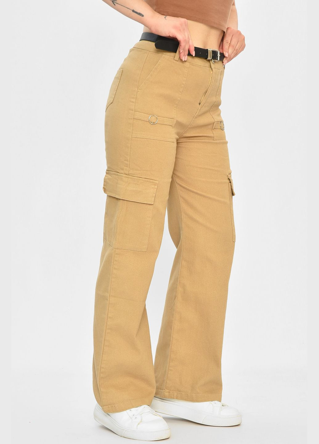 Штани жіночі однотонні темно-бежевого кольору Let's Shop (336708514)