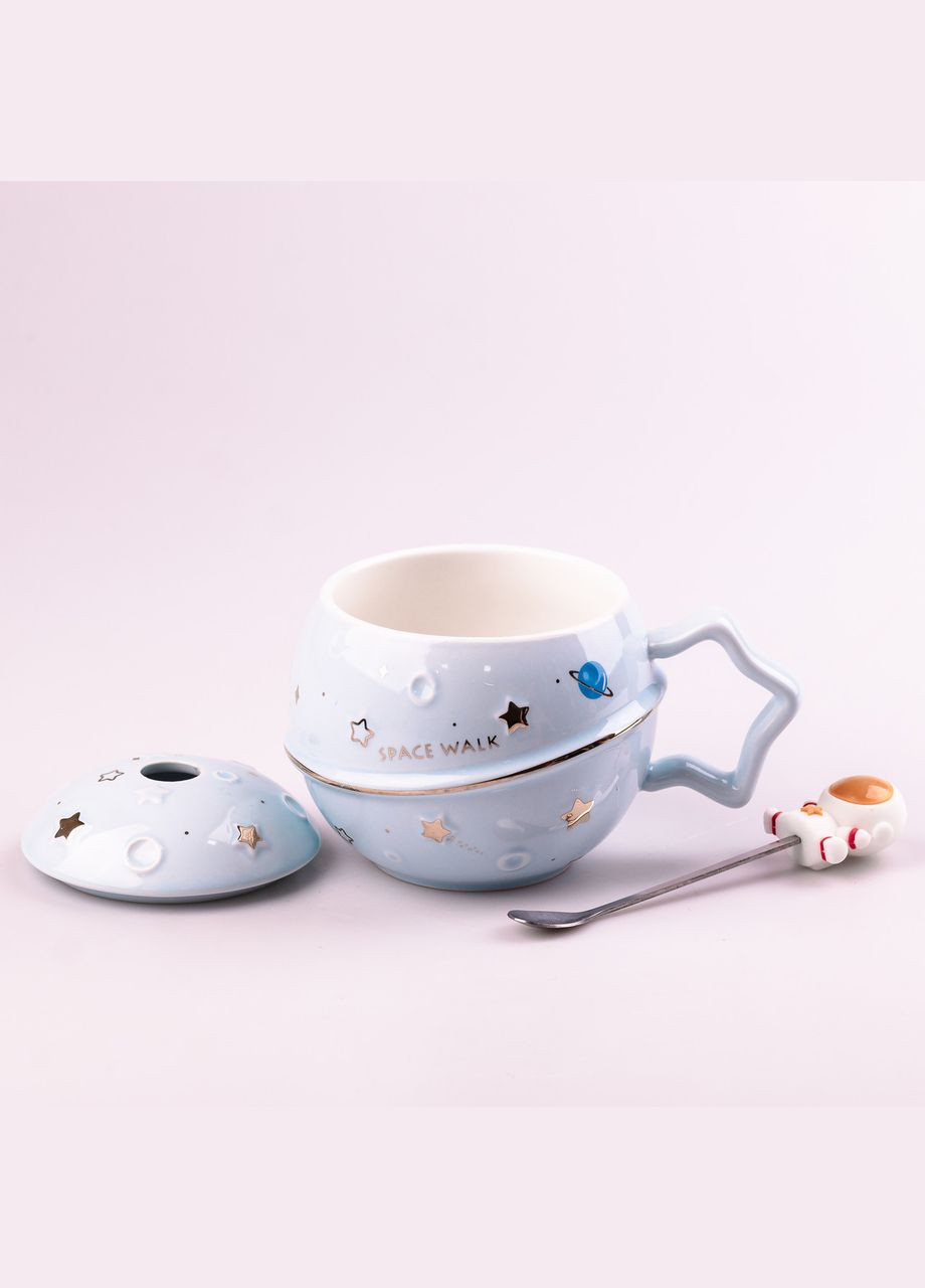 Чашка керамическая Space Walk 400мл с крышкой и ложкой Happy Life (315637474)