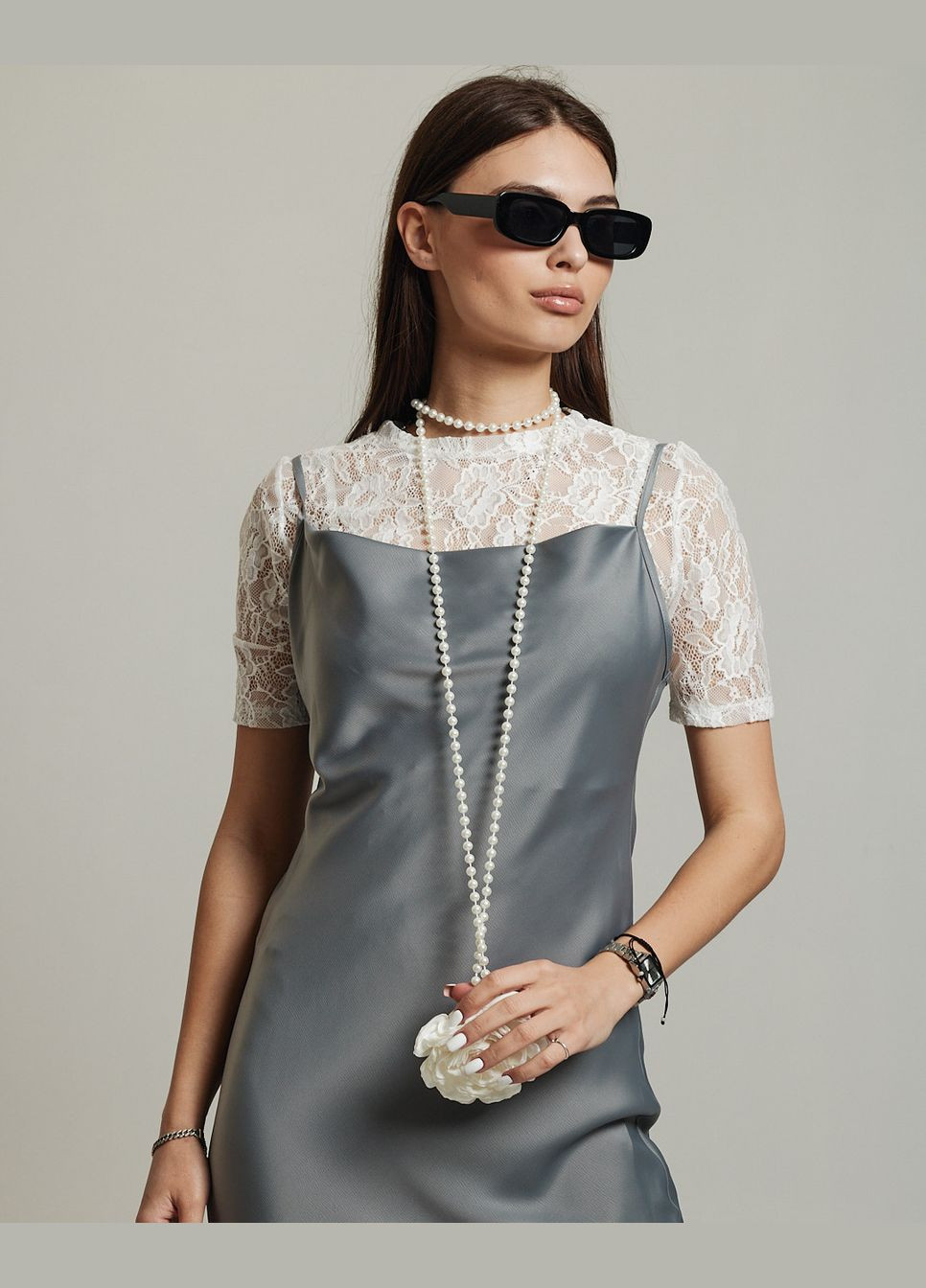 Серое кэжуал платье с блузой Samsara