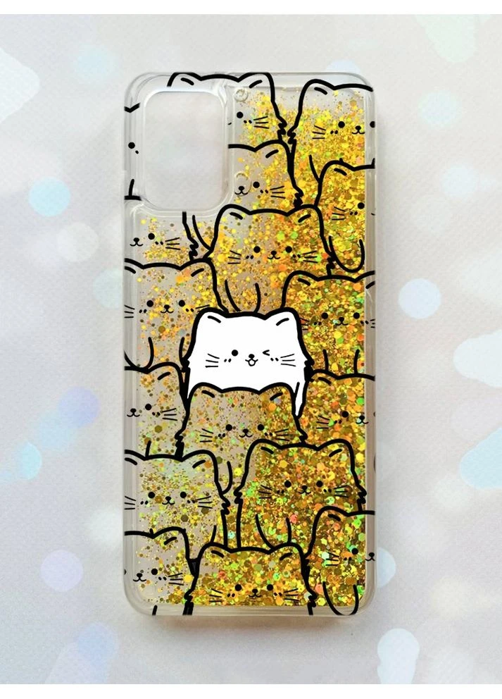 Чехол с плавающими блестками на Samsung Galaxy A02s Золотой Котики (принт 392) CASE CONTROL (360668635)