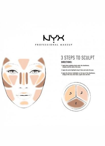Палетка для контурування 3 Steps to Sculpt Face Sculpting Palette (5 г) 3 Medium (3STS03) NYX Professional Makeup (280266109)