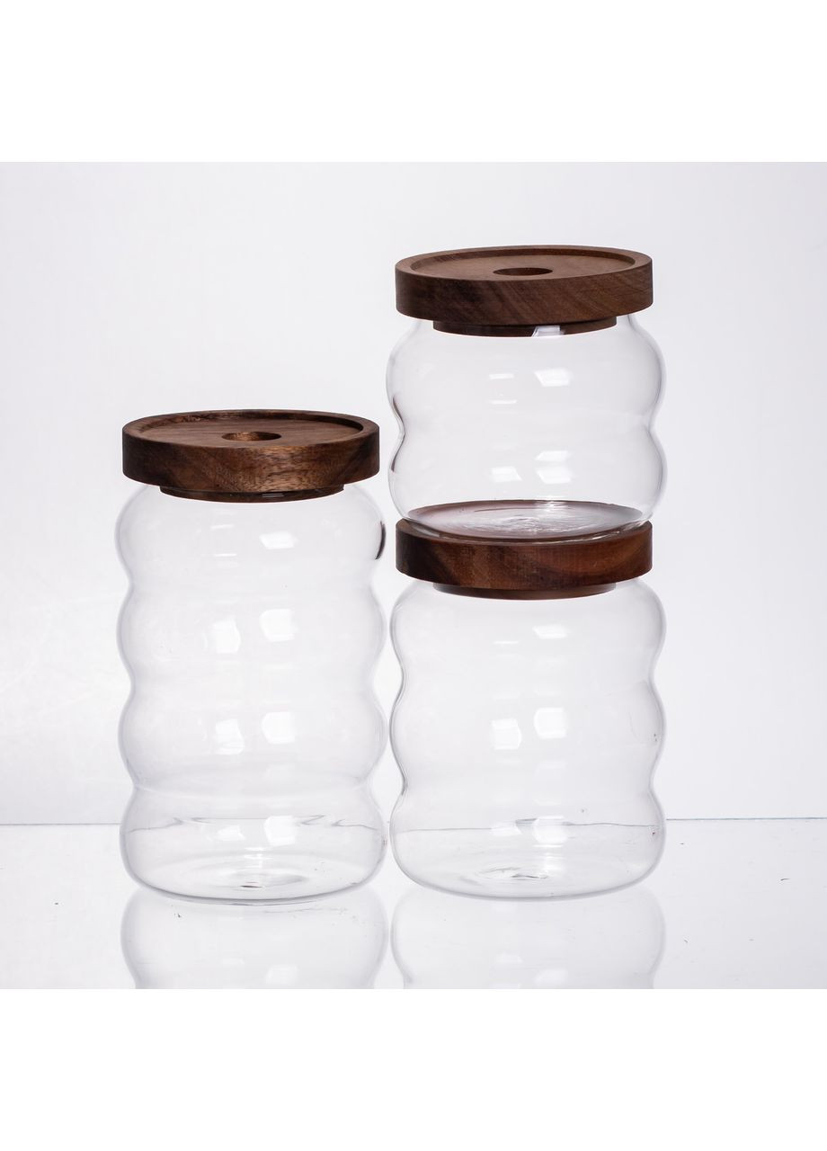 Набор банок для сыпучих продуктов 3 штуки с бамбуковыми крышками 400/600/800 мл 64486-12 Yiwu (368707208)