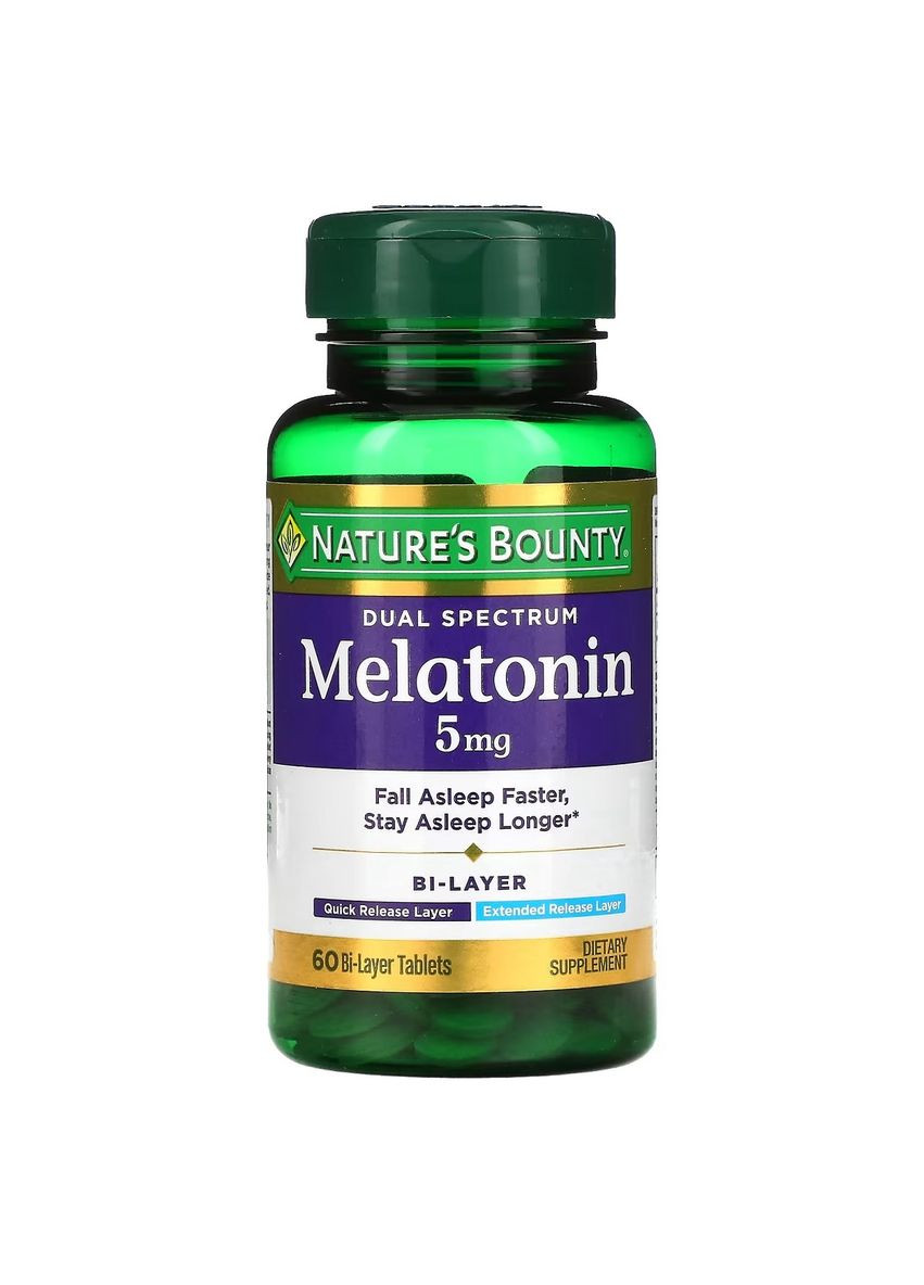 Мелатонин двойного спектра, 5 мг, Melatonin Dual Spectrum, 60 таблеток Nature's Bounty (362694398)