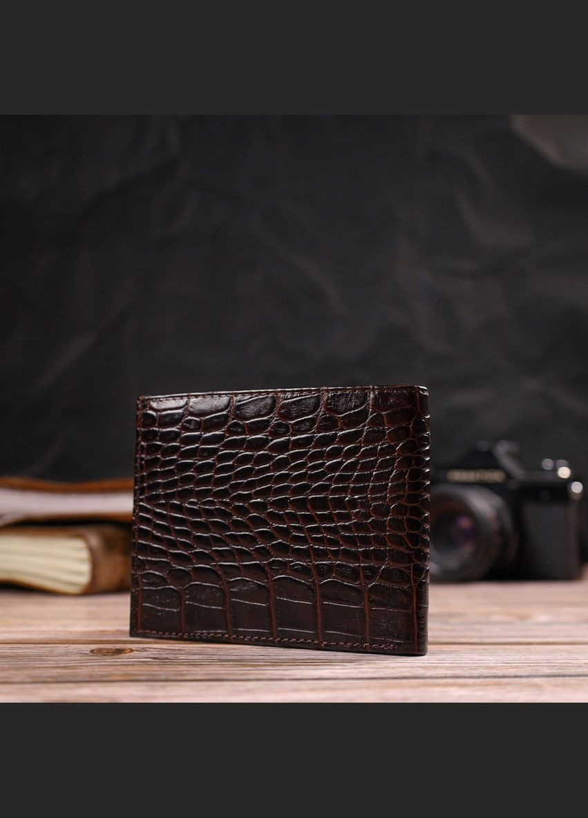 Портмоне для документов мужское Кожаное с тиснением под крокодила 21777 Коричневое Canpellini (306881742)