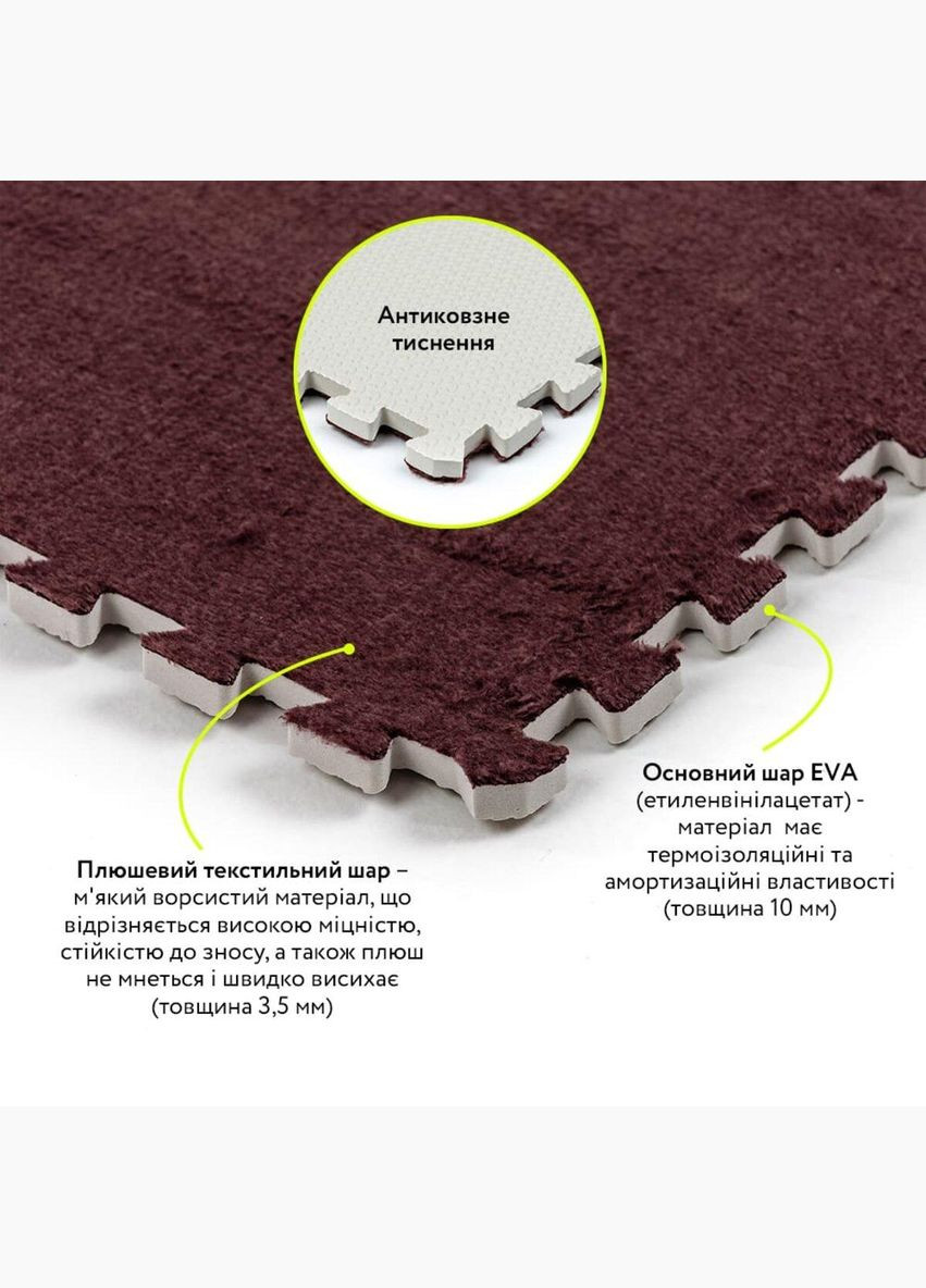 Підлога-пазл плюшевий КОРИЧНЕВИЙ 60*60*1cm (D) 3DPanda-2083 Sticker Wall (323155240)