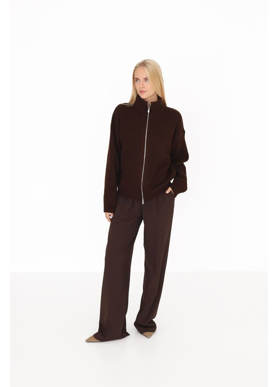 Коричневий демісезонний жіночий светр на блискавці з високим коміром MonCher