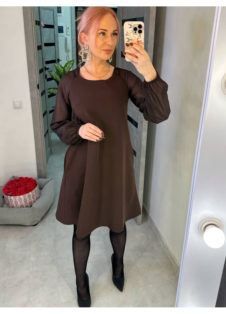 Коричнева святковий стильна сукня вільного крою кльош No Brand