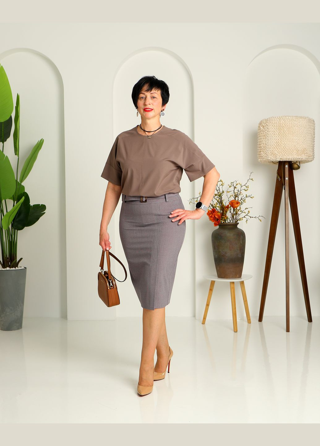 Серая офисная классическая юбка карандаш 432бб1 серо-красная No Brand карандаш