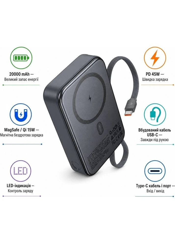 Powerbank Q44A Origen Dual PD45W Magnetic 20000mAh Серый (715653) Hoco (399515483)
