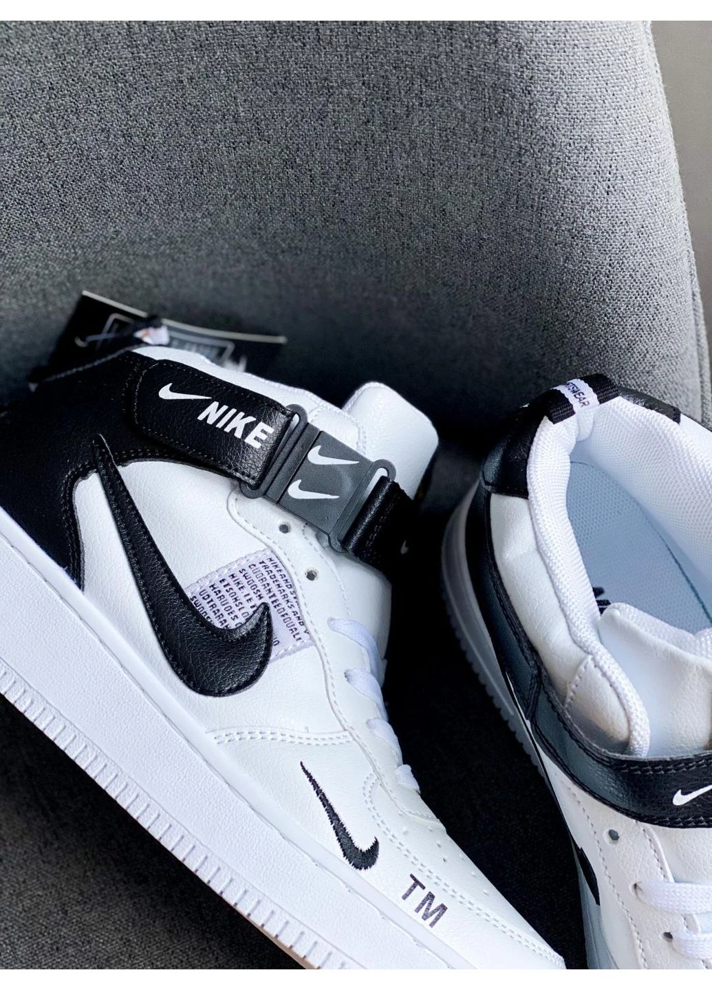 Білі літні кросівки nike air force 1 high black white tm найк аір форс 1 No Brand