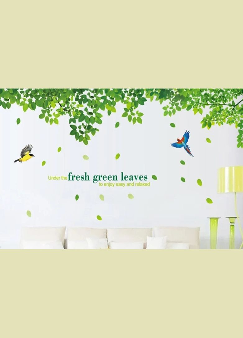Наклейка на стену в детскую комнату Зеленое листья и птицы ( 2 листа 60 х 90 см) Б150-2 No Brand (302242326)