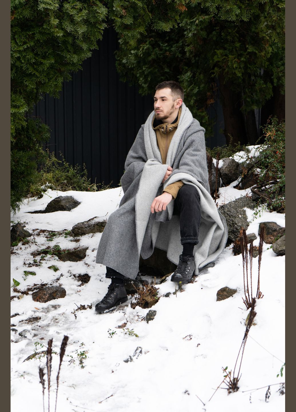 Плед-одеяло шерстяное серое/светло-серое (A-025229) Love You (324834714)