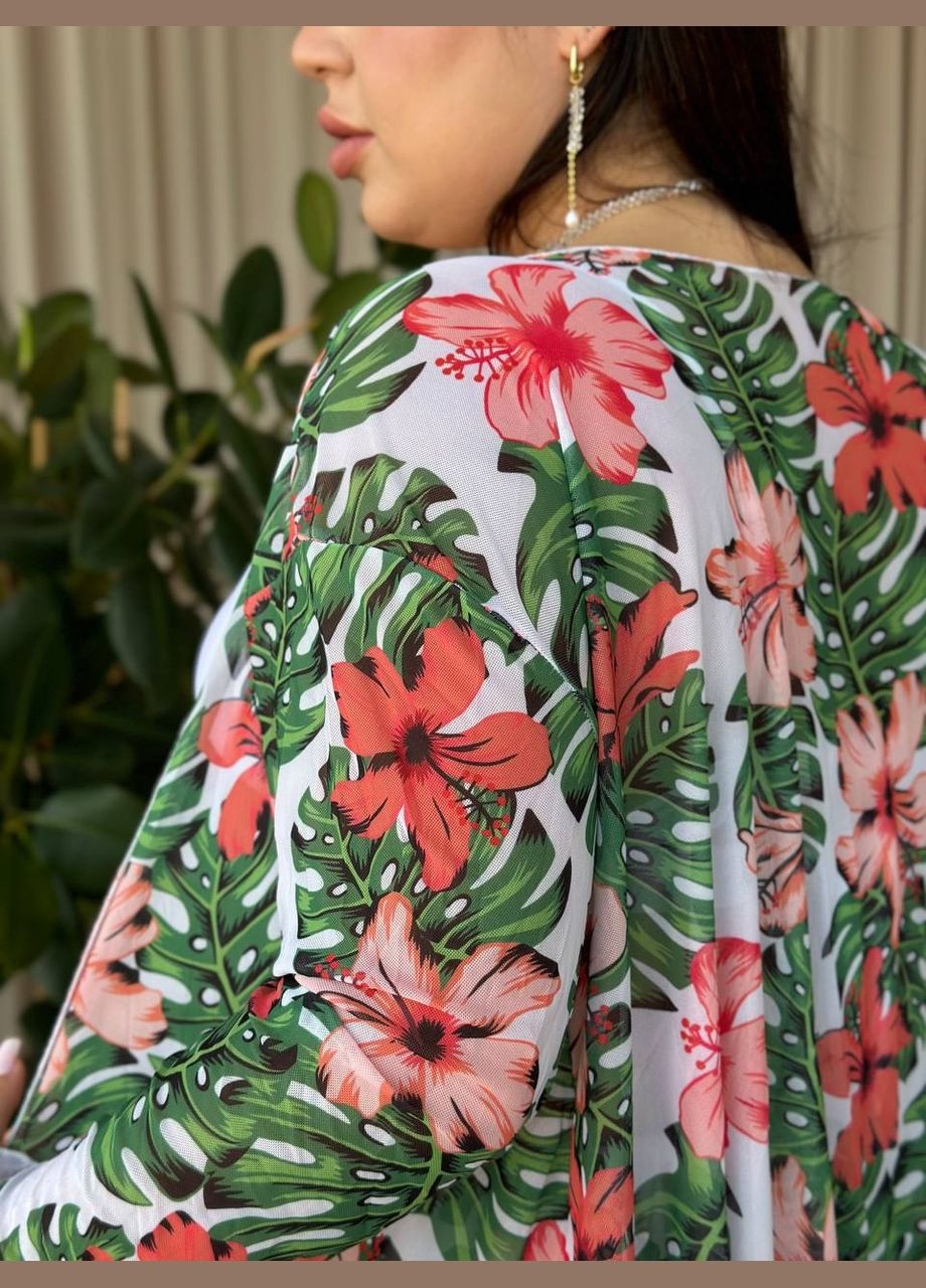 Білий літній розкішний купальник з тунікою роздільний Vakko