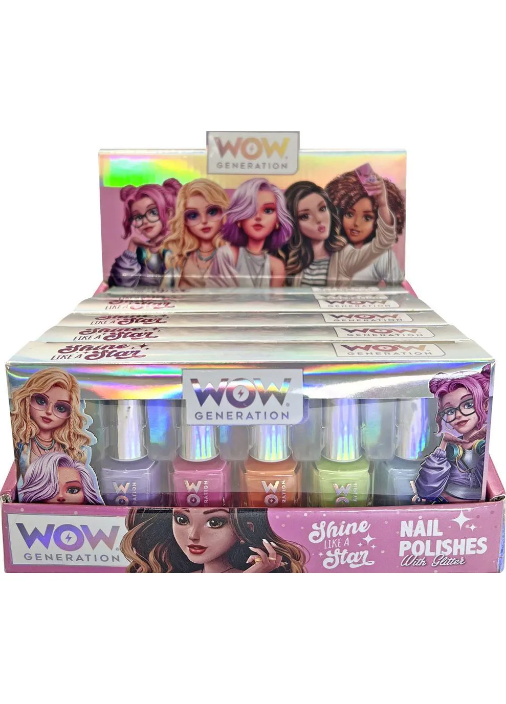 Набор детских лаков для ногтей WOW Generation с глиттером ярких цветов, 5 шт. (WOW00110) No Brand (407020920)