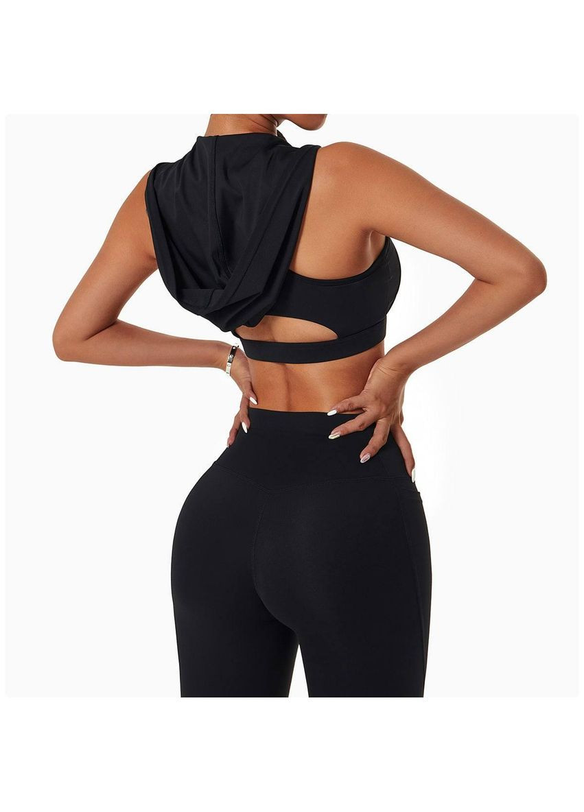 Спортивный костюм без пуш-ап (топ с капюшоном и леггинсы) черного цвета, размер M Trends (330757038)