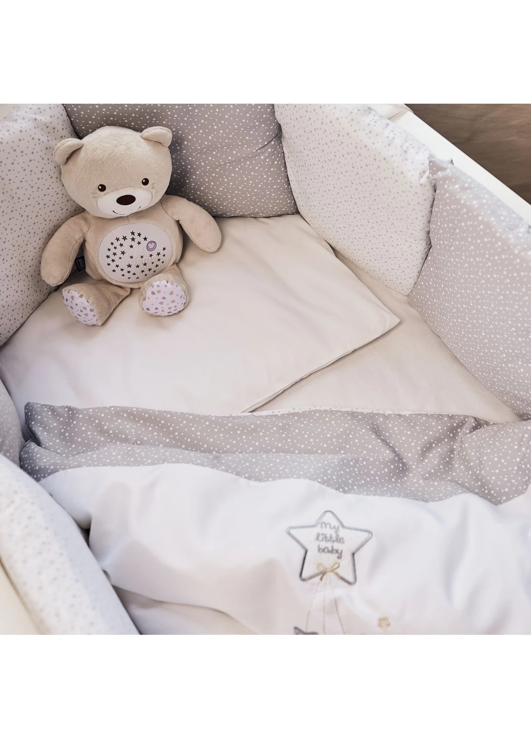 Комплект постільної білизни "Twinkling Grey Stars", поплін, 6 предметів, (k.6115) Piccolino (381959088)