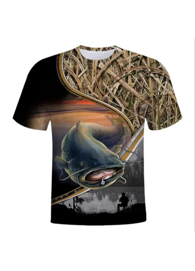 Комбінована футболка для спортивної та любительської риболовлі з принтом риб No Brand Футболка