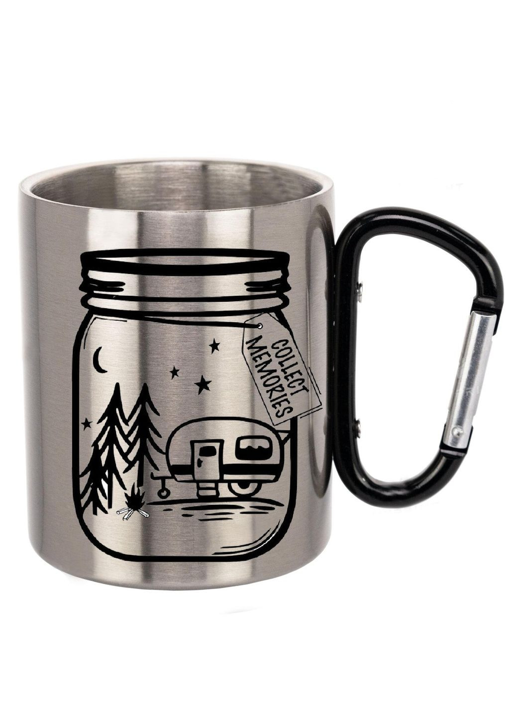 Кружка металева з карабіном (black) туристична 300 мл #0036 silver No Brand (316120904)