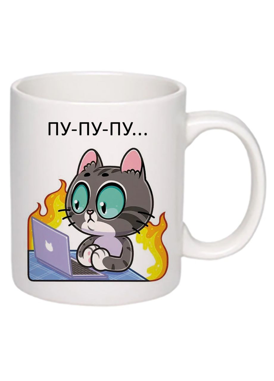 Чашка з друком "Котик на межі" 330 мл (колір білий) (23976) No Brand (324626111)