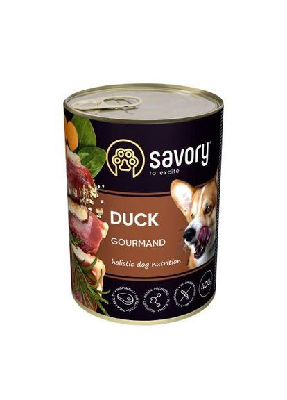 Влажный корм для взрослых собак всех пород, с уткой, 400 г Savory (362585460)