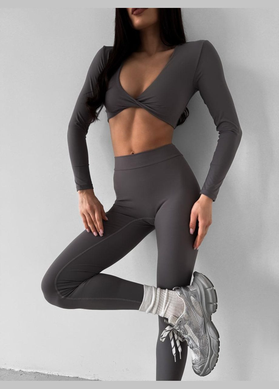 Спортивный комплект «Brazilian» (рашгард с чашками и леггинсы с пуш-ап эффектом), серого цвета, размер S Trends (330756922)