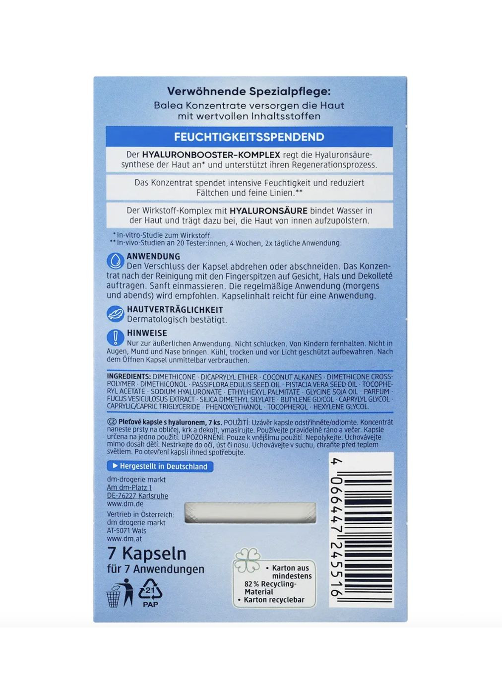 Сироватка Hyaluron з гіалуроновою кислотою для інтенсивного зволоження, 7 шт Balea (368293816)