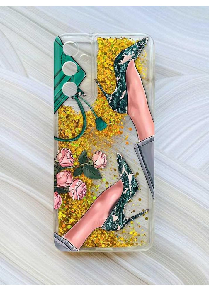 Чехол с плавающими блестками на Samsung Galaxy A34 5G (A346) Золотой:: Туфельки и цветы (принт 225) CASE CONTROL (360662387)