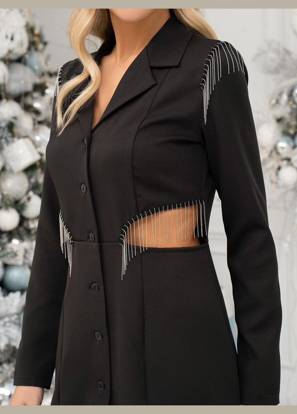 Черное праздничный, коктейльное, вечернее платье-тренч с вырезами и блестящим декором No Brand