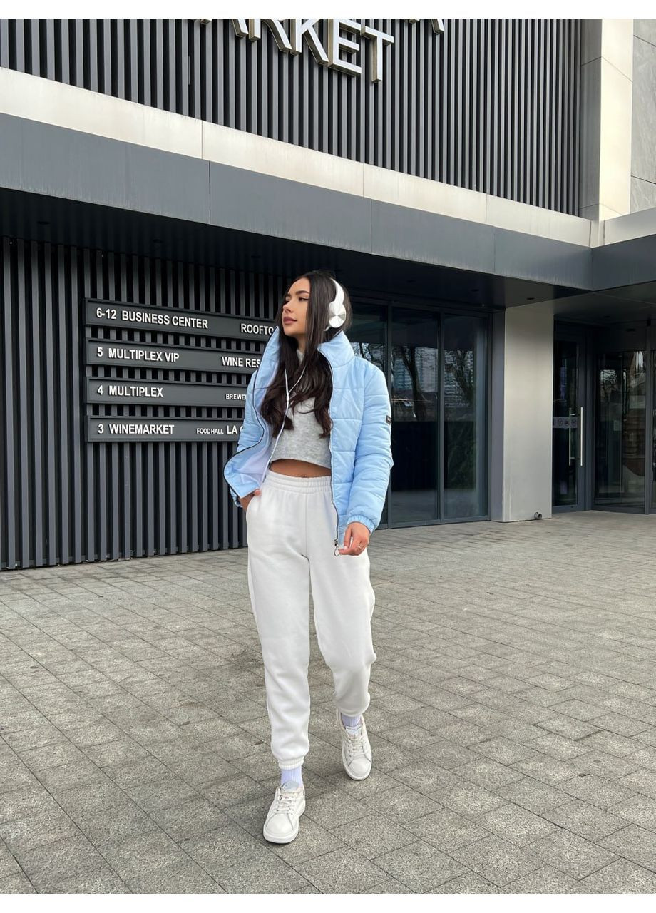 Блакитна демісезонна жіноча укорочена курточка з плащівки No Brand