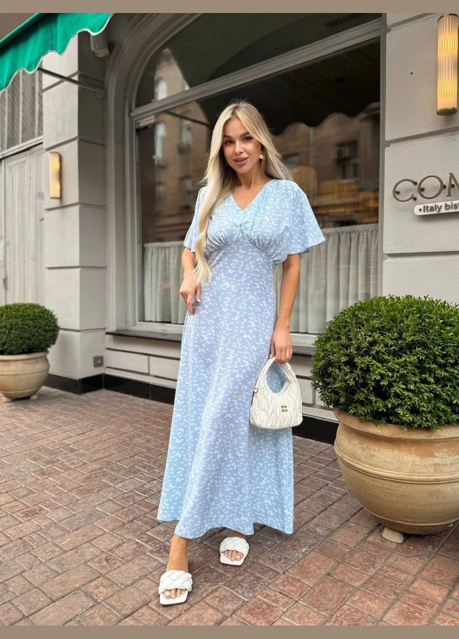 Блакитна літня сукня міді Fashion
