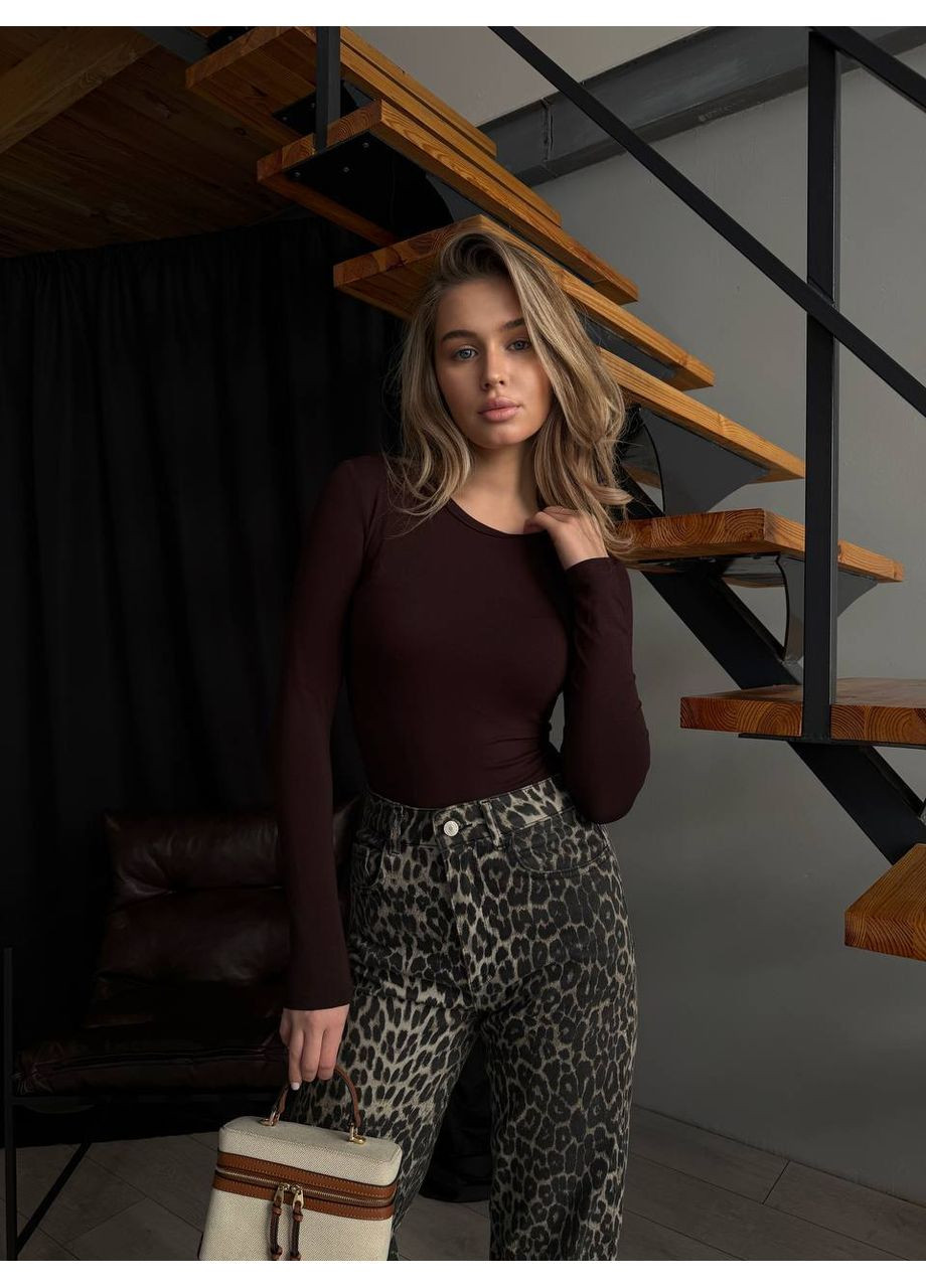 Класичний боді з віскози коричневого кольору 33988 No Brand (350207939)