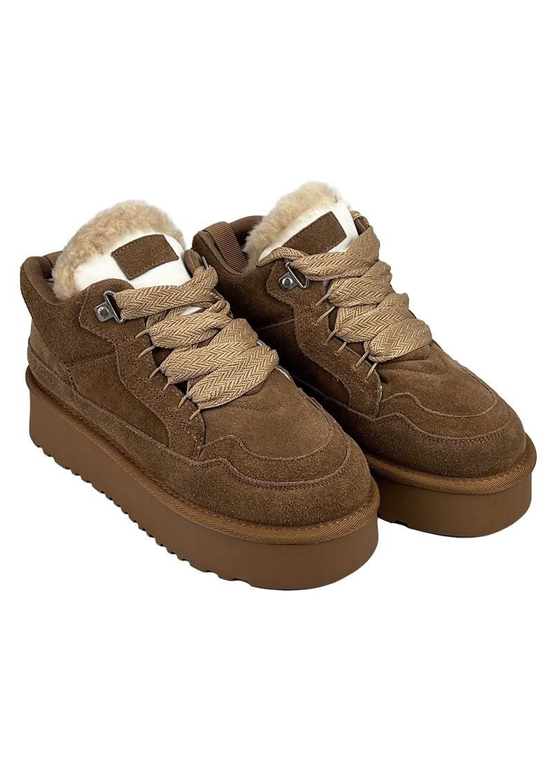 Угги женские замшевые на платформе шнуровка коричневые 2073-2-2 No Brand (302312417)