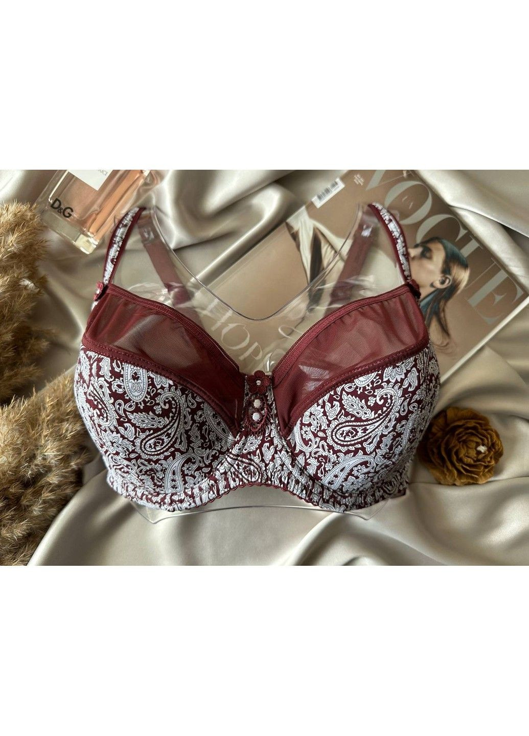 Бордовый бордовый бюстгальтер на большую грудь с тонким поролоном Lanny Mode