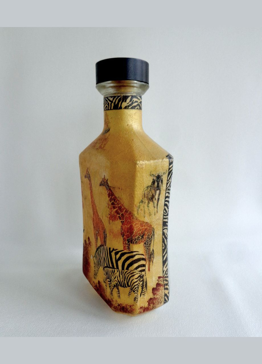 Декоративная золотая интерьерная бутылка ручной работы в технике декупаж "Африканское Сафари" No Brand (349843381)