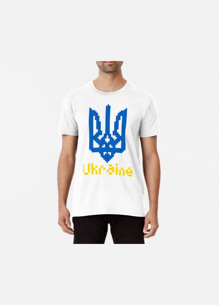 Біла чоловіча патріотична футболка з принтом піксельний герб україни тризуб Stedman