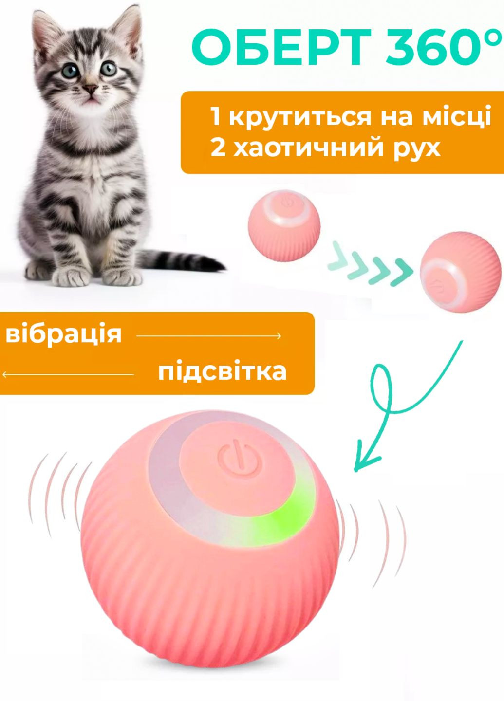 Інтерактивна іграшка м'ячик для котів та собак з підсвічуванням та хаотичним рухом смарт м'яч для домашніх тварин Allthings (362219764)