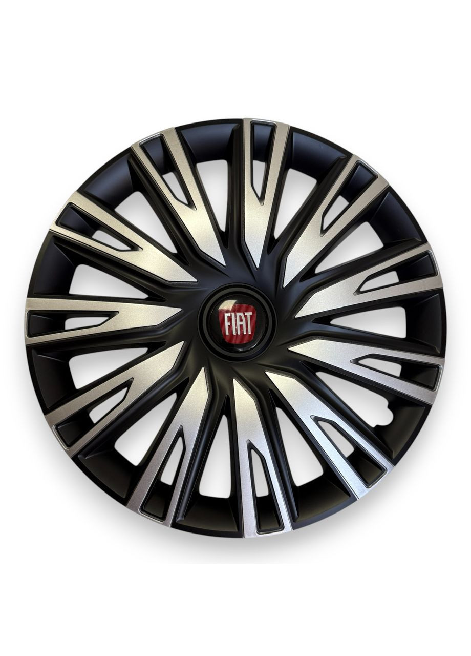 Ковпаки на колеса R14 Copra Silver Black з логотипом Fiat комплект 4 штуки. ковпаки на диски Р14 Копра Сільвер Блек з логотип No Brand (364464007)