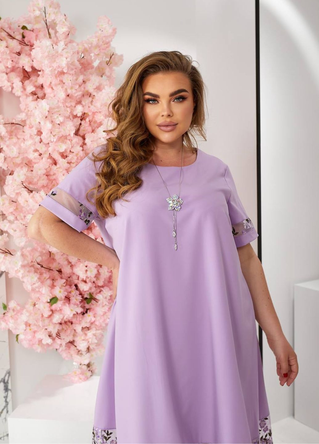 Фиолетовое повседневный платье с вышивкой No Brand однотонное