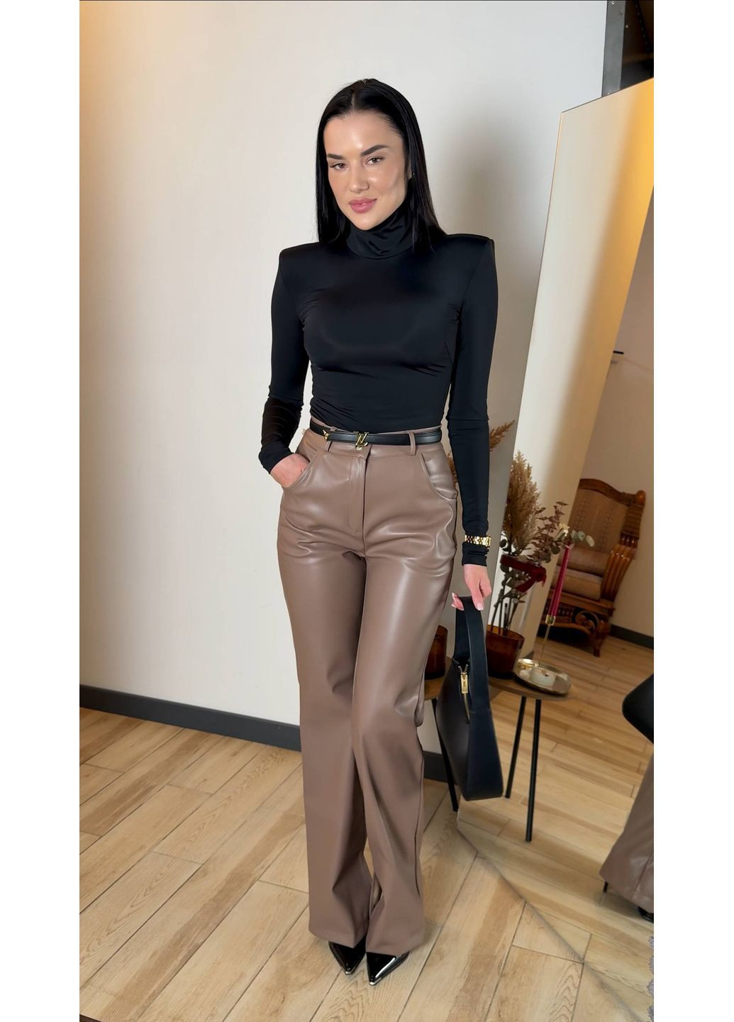 Шкіряні штани з ідеальною посадкою та вирізами😍 Luna (366288814)