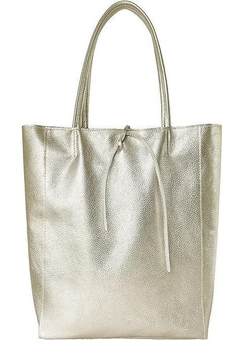 Шопер Золотисто-сріблястий - Італійська жіноча м’яка сумка-шопер із натуральної шкіри-металлік без підкладки на блискавці TAKEASY (358223235)