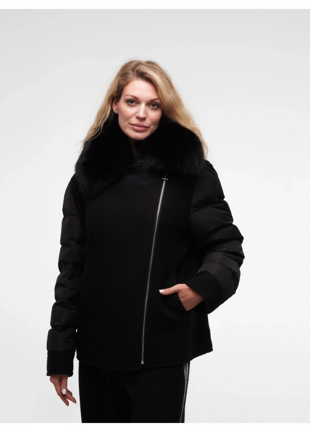 Черная зимняя куртка косуха Alberto Bini