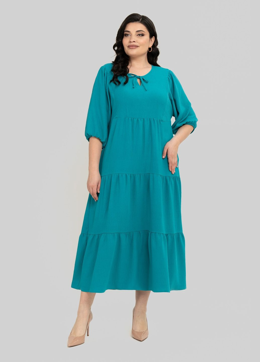 Бирюзовое повседневный платье прямого силуэта из американского крепа горловина-капелька с завязкой на шнурок all posa (ap102345p) A'll Posa