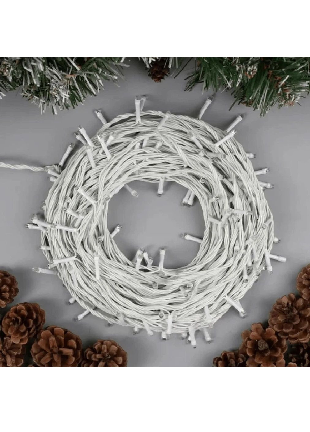 Гирлянда нить комнатная уличная новогодняя с работой от сети белым кабелем 50 м 800 лампочек (482066-Prob) Холодная белая Unbranded (370084132)