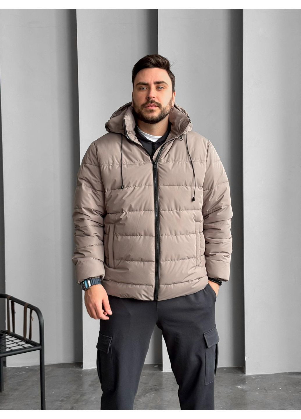 Бежева куртка чоловіча демісезонна main весна осінь темний хакі No Brand